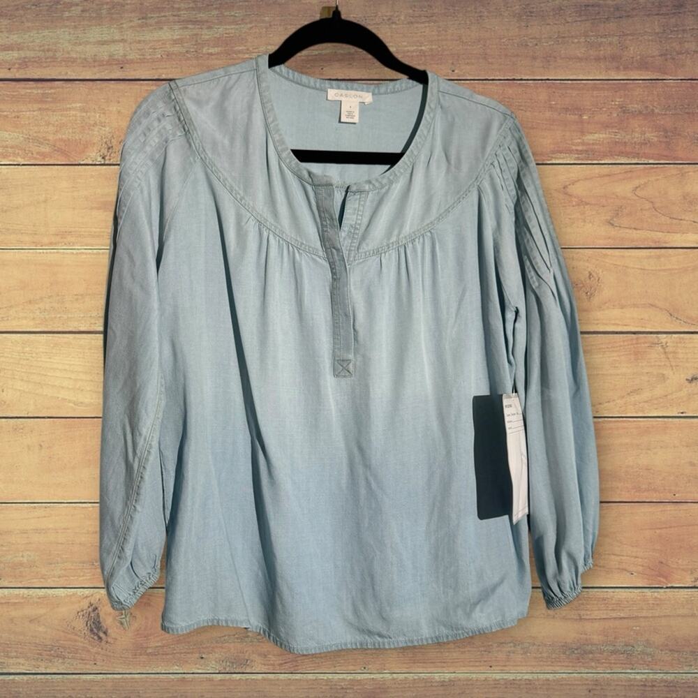 Caslon Pintuck Sleeve Chambray Top, Small - Picture 2 of 12